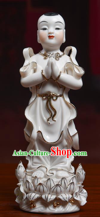 Chinese De Hua Ceramic Craft Handmade Dragon Girl Hong Hai Er Porcelain Statues