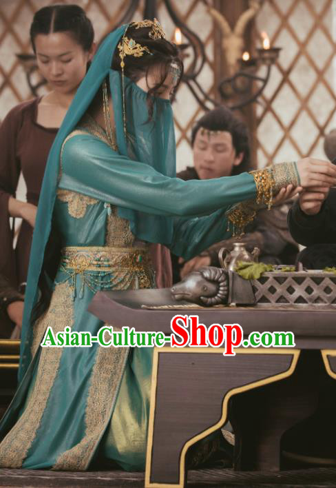 Chinese Traditional Dance Blue Dress Apparels Drama The Long Ballad Li Chang Ge Clothing Ancient Princess Garment Costumes and Headdress