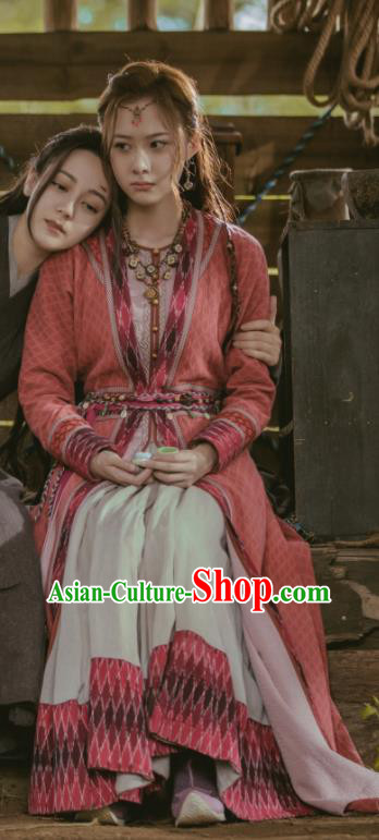 Chinese Ancient Young Lady Garment Costumes Traditional Red Dress Apparels Drama The Long Ballad Mi Mi Gu Li Clothing