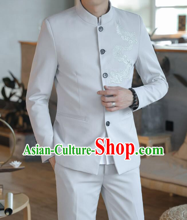 Chinese Zhongshan Groom Clothing Traditional Tang Suits Wedding Suits Embroidered Dragon Costumes