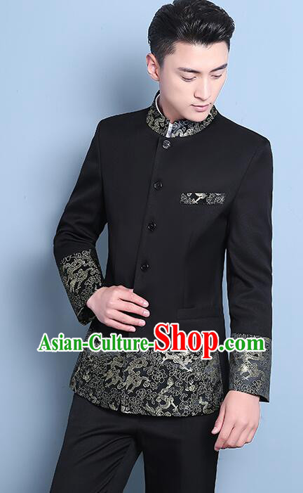 Chinese Traditional Tang Zhuang Zhongshan Costumes Groom Black Clothing Wedding Suits