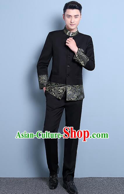 Chinese Traditional Tang Zhuang Zhongshan Costumes Groom Black Clothing Wedding Suits