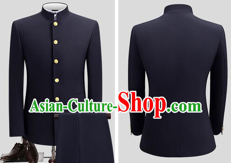 Chinese Groom Black Zhongshan Clothing Traditional Wedding Suits Tang Zhuang Costumes