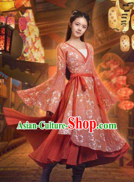 China Ancient Young Lady Red Dress Garment Romance Drama The Blessed Girl Huotu Ling Long Costumes Traditional Fairy Clothing