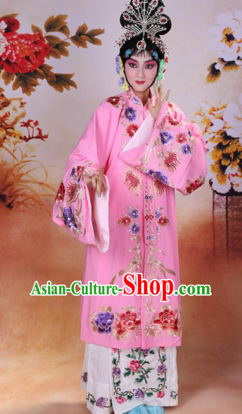 China Beijing Opera Diva Pink Gown Costume Peking Opera Hua Tan Garment Traditional Opera Actress Coat Clothing