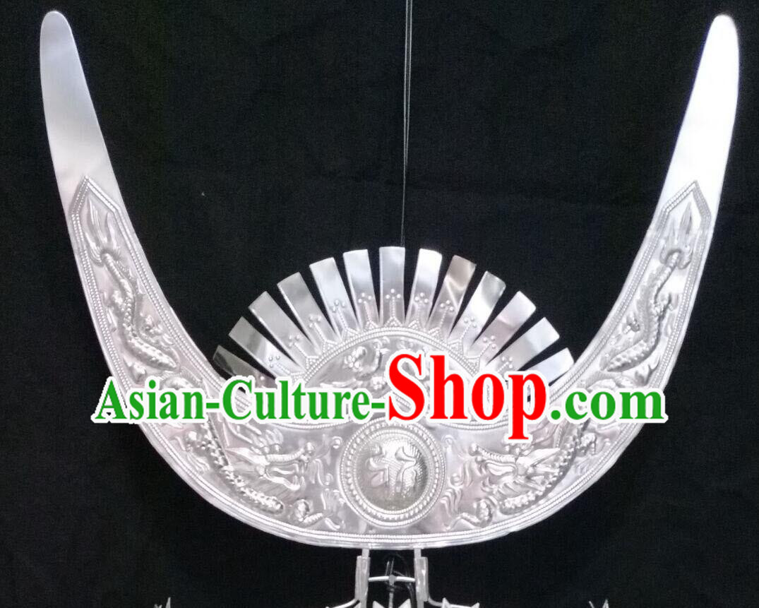 Chinese Hmong Ethnic Hair Accessories Handmade Miao Nationality Silver Horn Headpiece