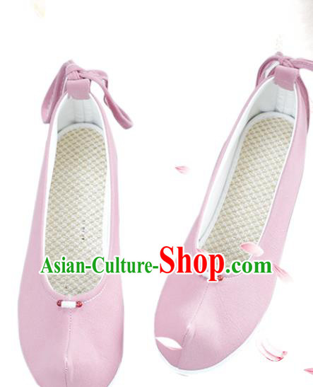 China Traditional Hanfu Pink Bow Shoes National Women Shoes Classical Dance Shoes