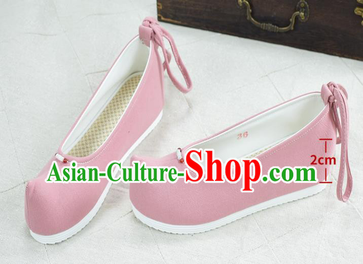 China Traditional Hanfu Pink Bow Shoes National Women Shoes Classical Dance Shoes