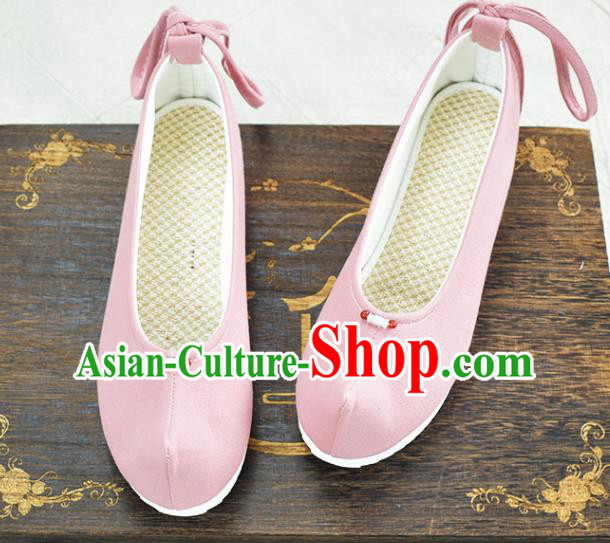 China Traditional Hanfu Pink Bow Shoes National Women Shoes Classical Dance Shoes