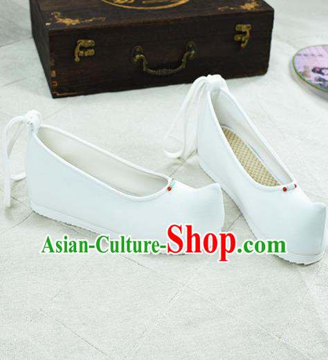 China National Women White Cloth Shoes Classical Dance Shoes Traditional Hanfu Bow Shoes