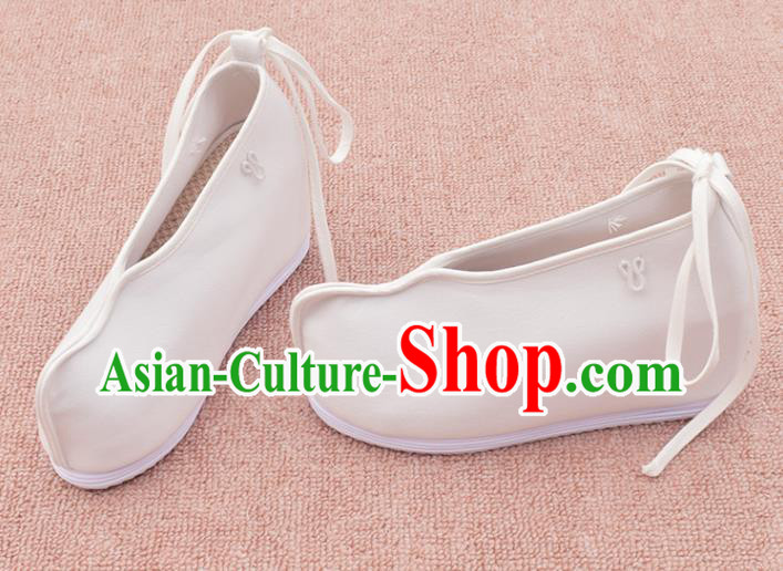 China Traditional Hanfu Shoes National Female Shoes Ancient Swordswoman White Cloth Shoes