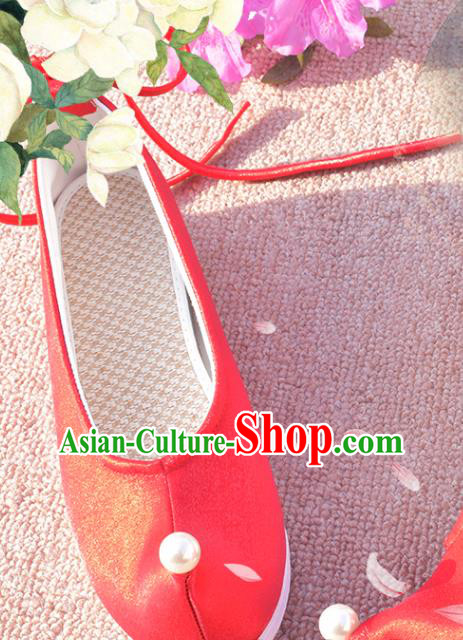China Traditional Wedding Hanfu Shoes Ancient Princess Red Shoes National Women Shoes