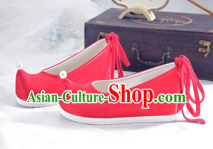 China Traditional Wedding Hanfu Shoes Ancient Princess Red Shoes National Women Shoes