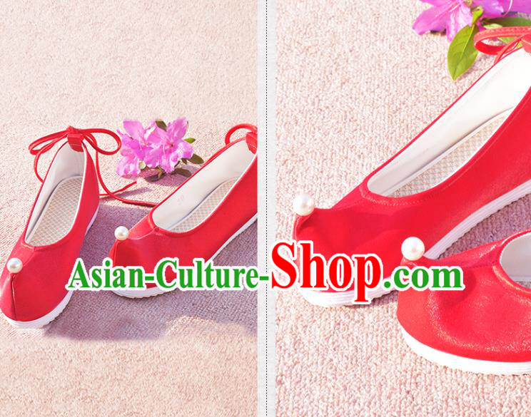 China Traditional Wedding Hanfu Shoes Ancient Princess Red Shoes National Women Shoes