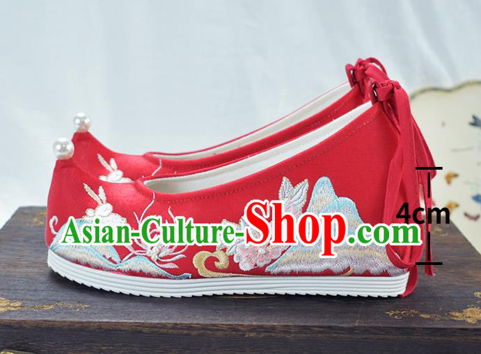 China Traditional Ming Dynasty Hanfu Shoes Ancient Princess Shoes National Wedding Red Embroidered Shoes