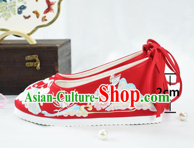 China Traditional Embroidered Rabbit Shoes Women Red Cloth Shoes National Spring Festival Shoes