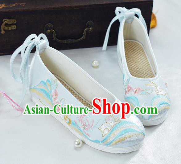China National Spring Festival Shoes Traditional Embroidered Rabbit Shoes Women White Cloth Shoes