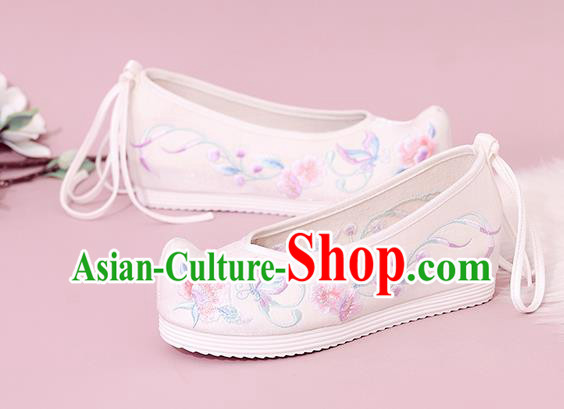 China Traditional White Cloth Bow Shoes National Shoes Embroidered Shoes Princess Shoes