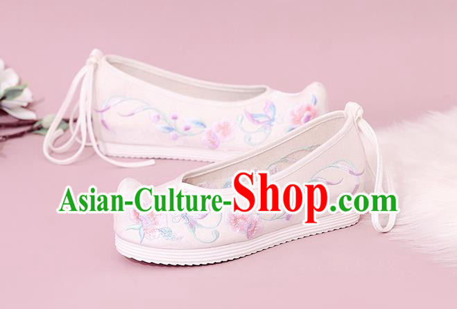 China Traditional White Cloth Bow Shoes National Shoes Embroidered Shoes Princess Shoes