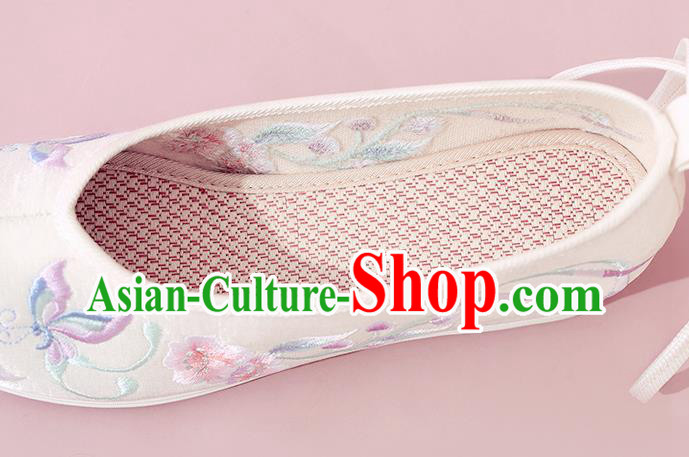 China Traditional White Cloth Bow Shoes National Shoes Embroidered Shoes Princess Shoes