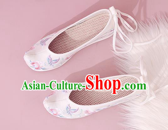 China Traditional White Cloth Bow Shoes National Shoes Embroidered Shoes Princess Shoes