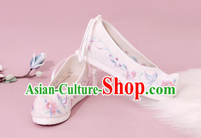 China Traditional White Cloth Bow Shoes National Shoes Embroidered Shoes Princess Shoes
