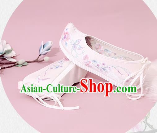 China Traditional White Cloth Bow Shoes National Shoes Embroidered Shoes Princess Shoes