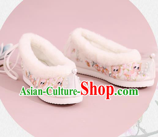 China Winter Embroidered Shoes Ming Dynasty Princess Shoes National Cloth Shoes Traditional Hanfu Shoes