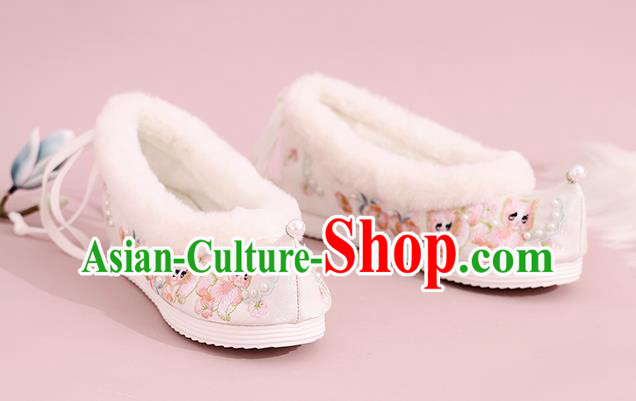 China Winter Embroidered Shoes Ming Dynasty Princess Shoes National Cloth Shoes Traditional Hanfu Shoes