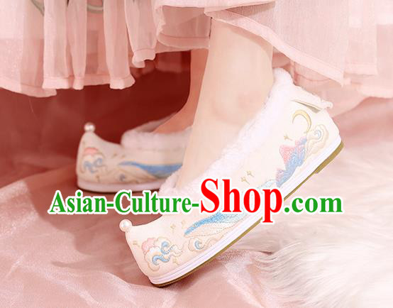 China Ming Dynasty Princess Shoes National Cloth Shoes Traditional Hanfu Shoes Winter Embroidered Shoes