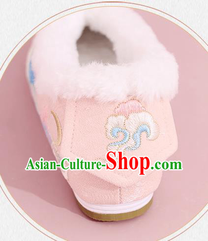 China Winter Hanfu Shoes Embroidered Shoes Ming Dynasty Princess Shoes National Pink Cloth Shoes