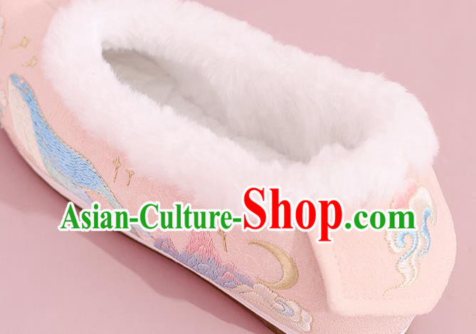 China Winter Hanfu Shoes Embroidered Shoes Ming Dynasty Princess Shoes National Pink Cloth Shoes