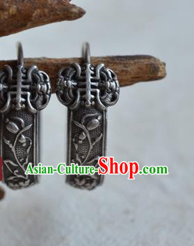 Chinese Ancient Empress Silver Ear Jewelry Traditional Retro Earrings Accessories