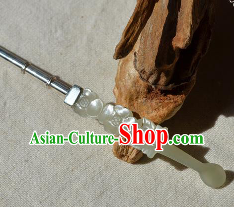 Chinese Traditional Qing Dynasty Jade Hairpin Ancient Empress Silver Hair Stick
