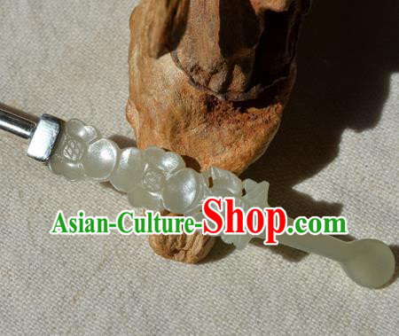 Chinese Traditional Qing Dynasty Jade Hairpin Ancient Empress Silver Hair Stick