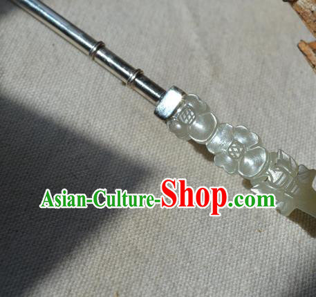 Chinese Traditional Qing Dynasty Jade Hairpin Ancient Empress Silver Hair Stick