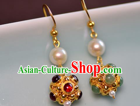 Chinese Ancient Princess Gems Ear Jewelry Traditional Sui Dynasty Palace Earrings Accessories