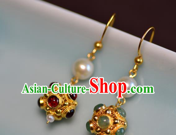 Chinese Ancient Princess Gems Ear Jewelry Traditional Sui Dynasty Palace Earrings Accessories