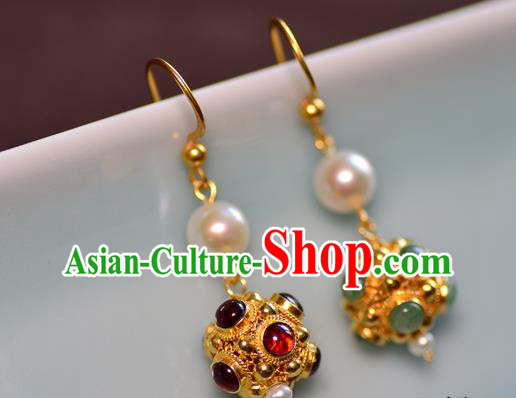 Chinese Ancient Princess Gems Ear Jewelry Traditional Sui Dynasty Palace Earrings Accessories