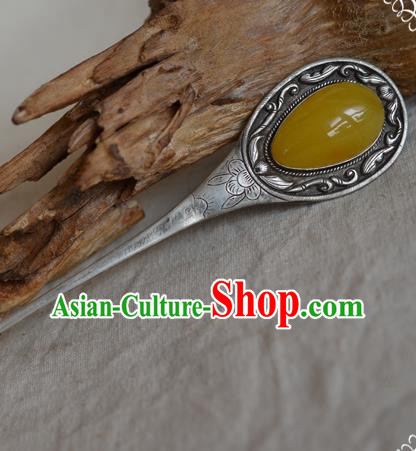 Chinese Ancient Empress Beeswax Hair Stick Traditional Qing Dynasty Silver Hairpin