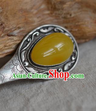 Chinese Ancient Empress Beeswax Hair Stick Traditional Qing Dynasty Silver Hairpin