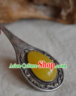 Chinese Ancient Empress Beeswax Hair Stick Traditional Qing Dynasty Silver Hairpin