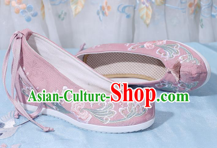 China National Wedge Heel Shoes Traditional Pink Cloth Shoes Embroidered Shoes