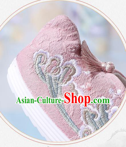 China National Wedge Heel Shoes Traditional Pink Cloth Shoes Embroidered Shoes