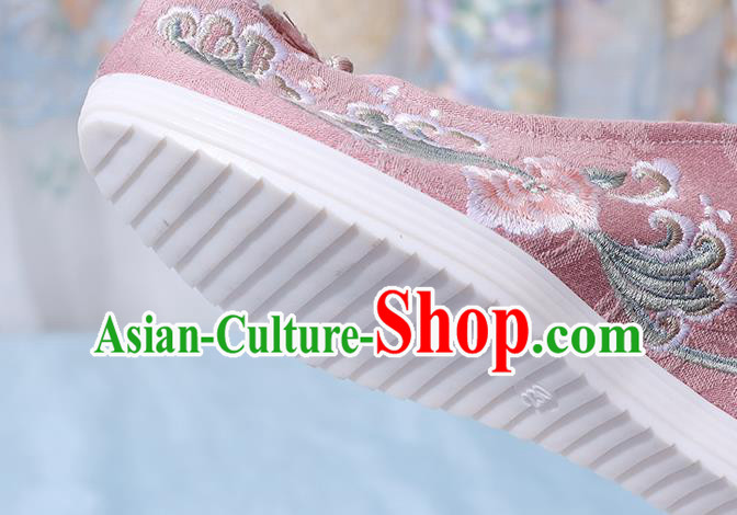 China National Wedge Heel Shoes Traditional Pink Cloth Shoes Embroidered Shoes