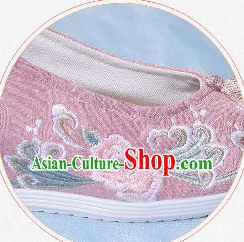 China National Wedge Heel Shoes Traditional Pink Cloth Shoes Embroidered Shoes