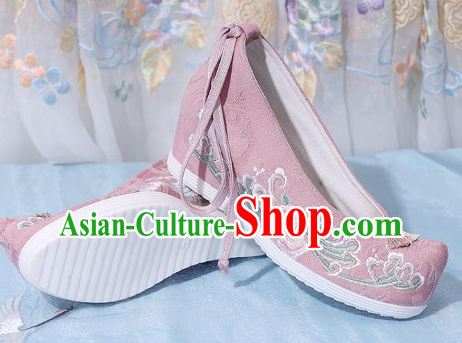 China National Wedge Heel Shoes Traditional Pink Cloth Shoes Embroidered Shoes