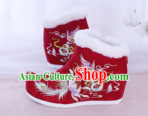 China Traditional New Year Shoes Embroidered Red Boots National Winter Shoes