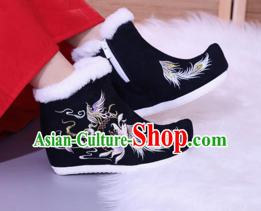 China National Winter Shoes Traditional New Year Shoes Embroidered Black Boots