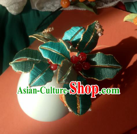 Chinese Traditional Hanfu Red Beads Hairpin Ancient Princess Silk Leaf Hair Stick